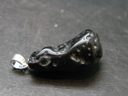 Tibetan Black Tektite Silver Pendant From Tibet - 1.1" - 3.20 Grams