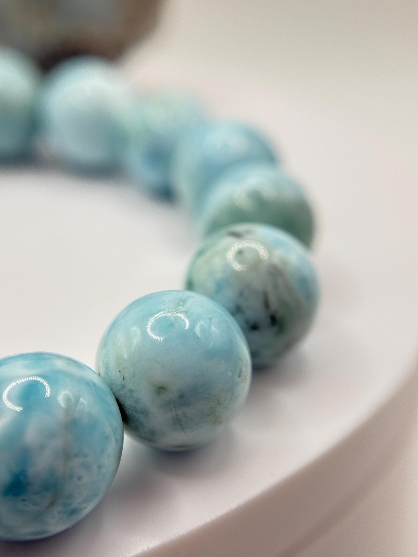 Larimar Beaded Bracelet Blue Gemstone Natural Jewelry Ocean Stone Gift