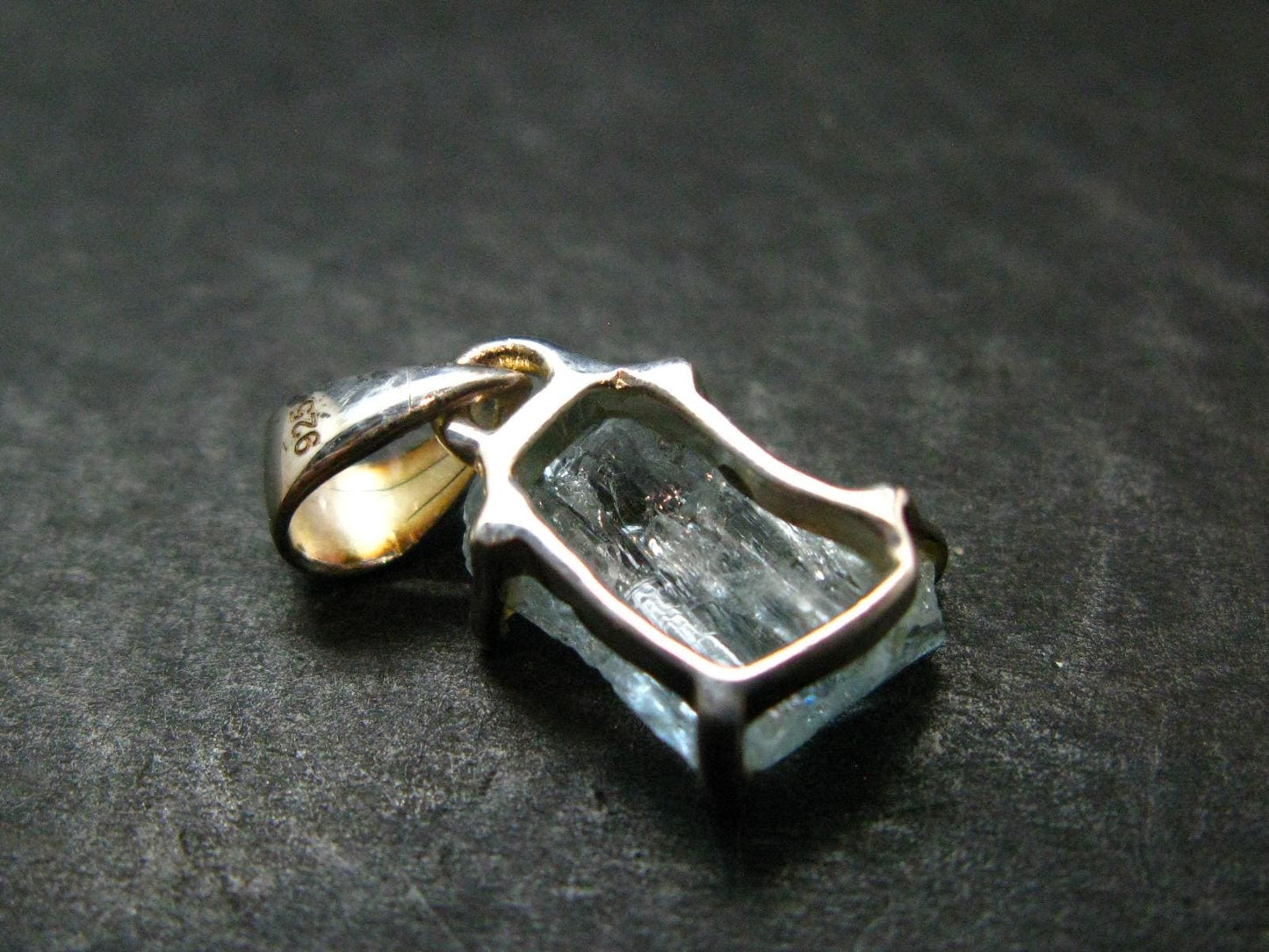 Fantastic Gemmy Aquamarine Crystal Silver Pendant From Brazil - 0.8" - 1.32 Grams
