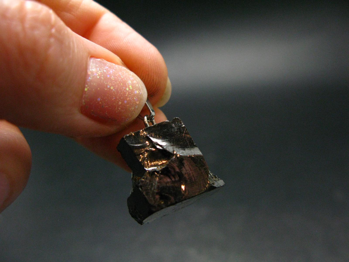 Unpolished Elite Shungite Silver Pendant from Russia - 0.9" - 3.06 Grams