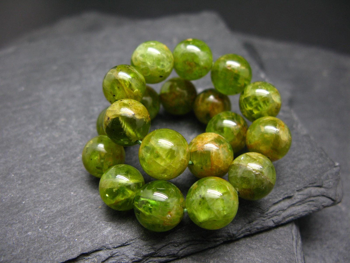 Peridot Genuine Bracelet ~ 7 Inches ~ 10mm Round Beads