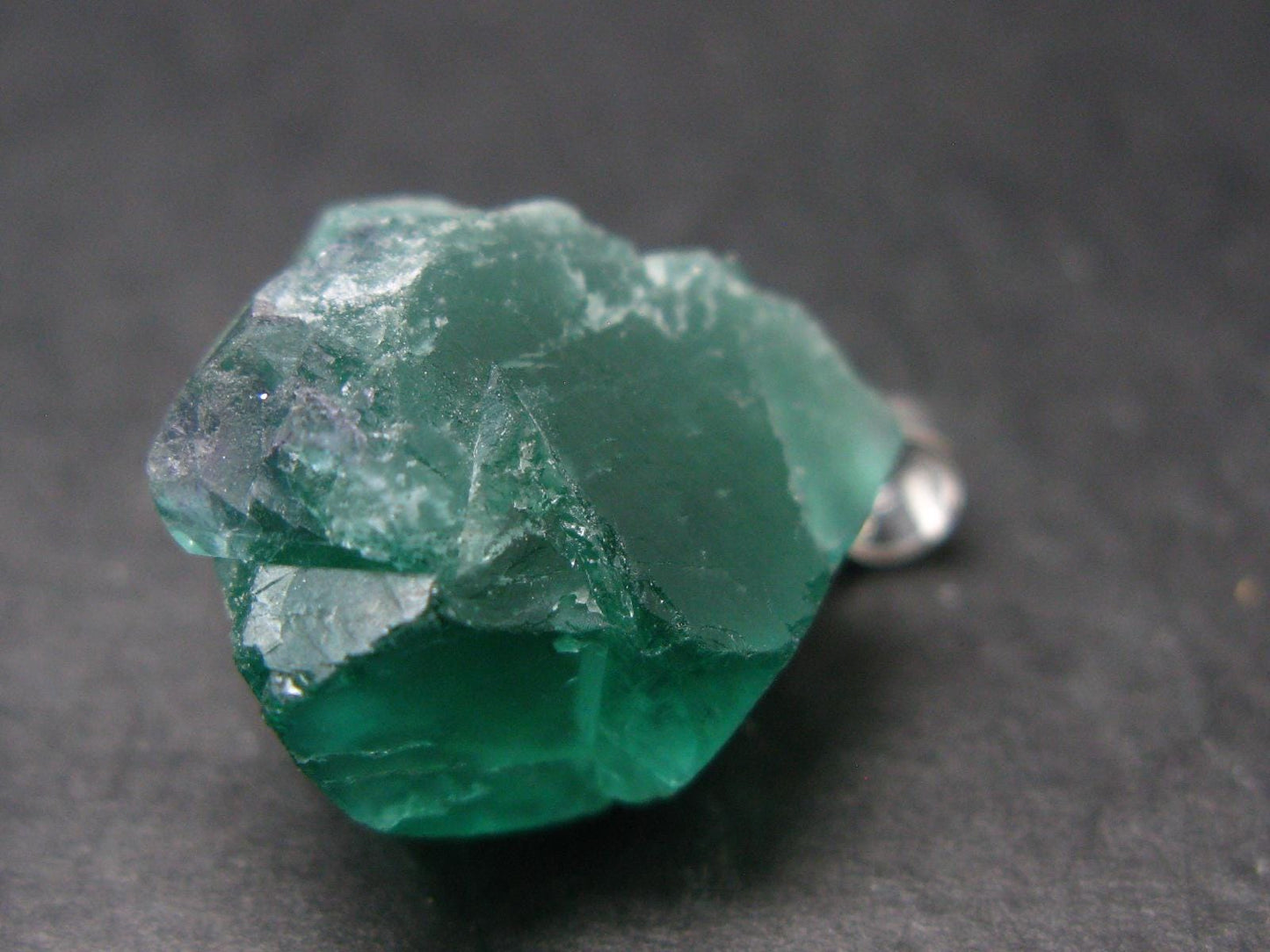 Rare!! Emerald Green Fluorite Crystal Silver Pendant From UK - 5.53 Grams - 0.9"