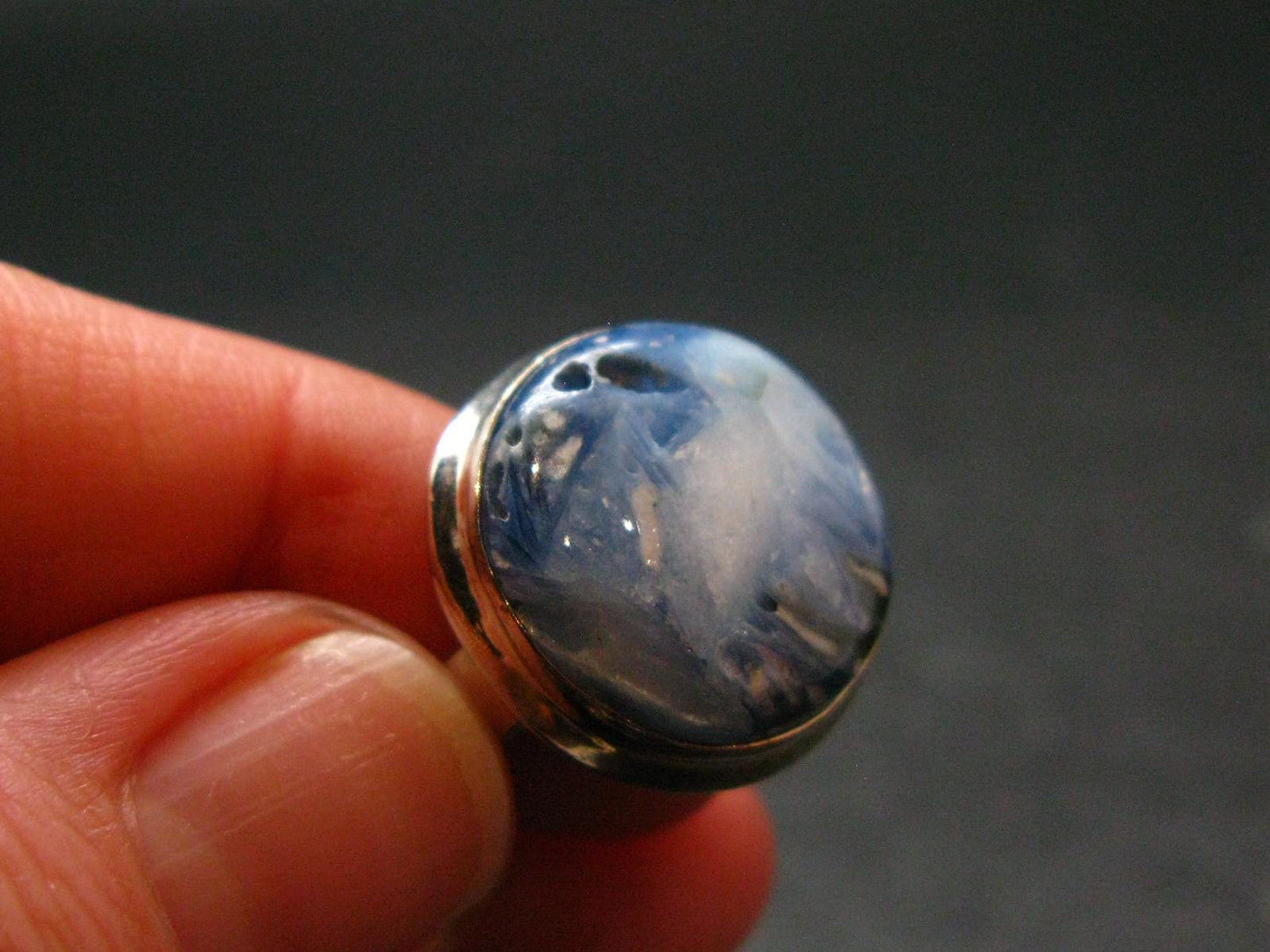 Blue Ice Glacierite Silver Ring from Indonesia - Size 8- 7.07 Grams