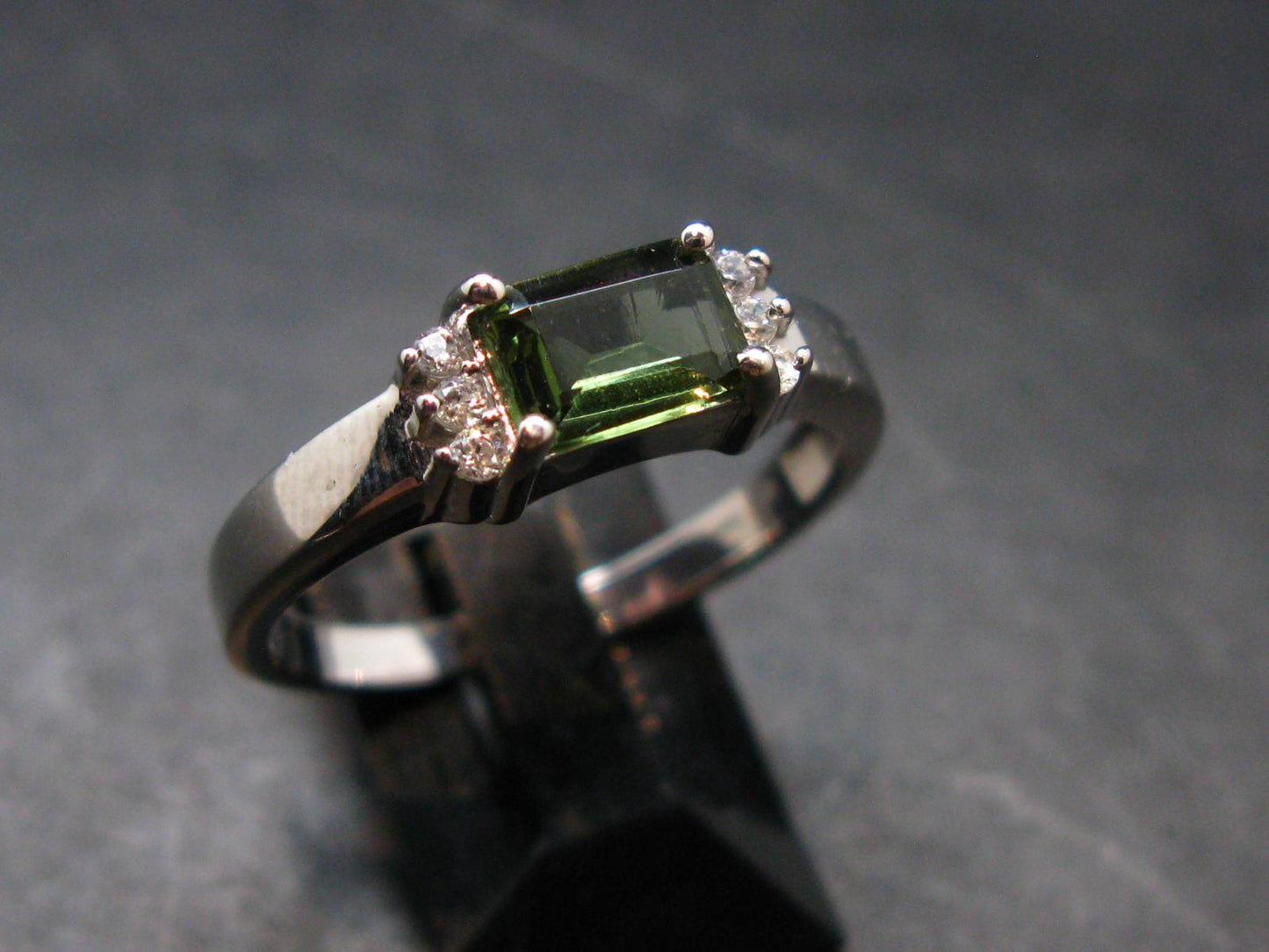 Moldavite Tektite Silver Ring from Czech Republic - Size 8.75 - 2.95 Grams