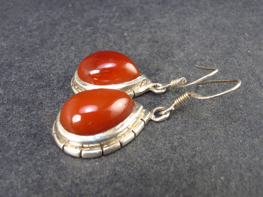 Teardrop Shape Cabochon Natural Carnelian 925 Silver Earrings - 6.72 Grams