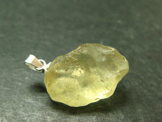 Gem Libyan Desert Glass Tektite Pendant Sterling Silver from Libya - 1.0" - 3.50 Grams