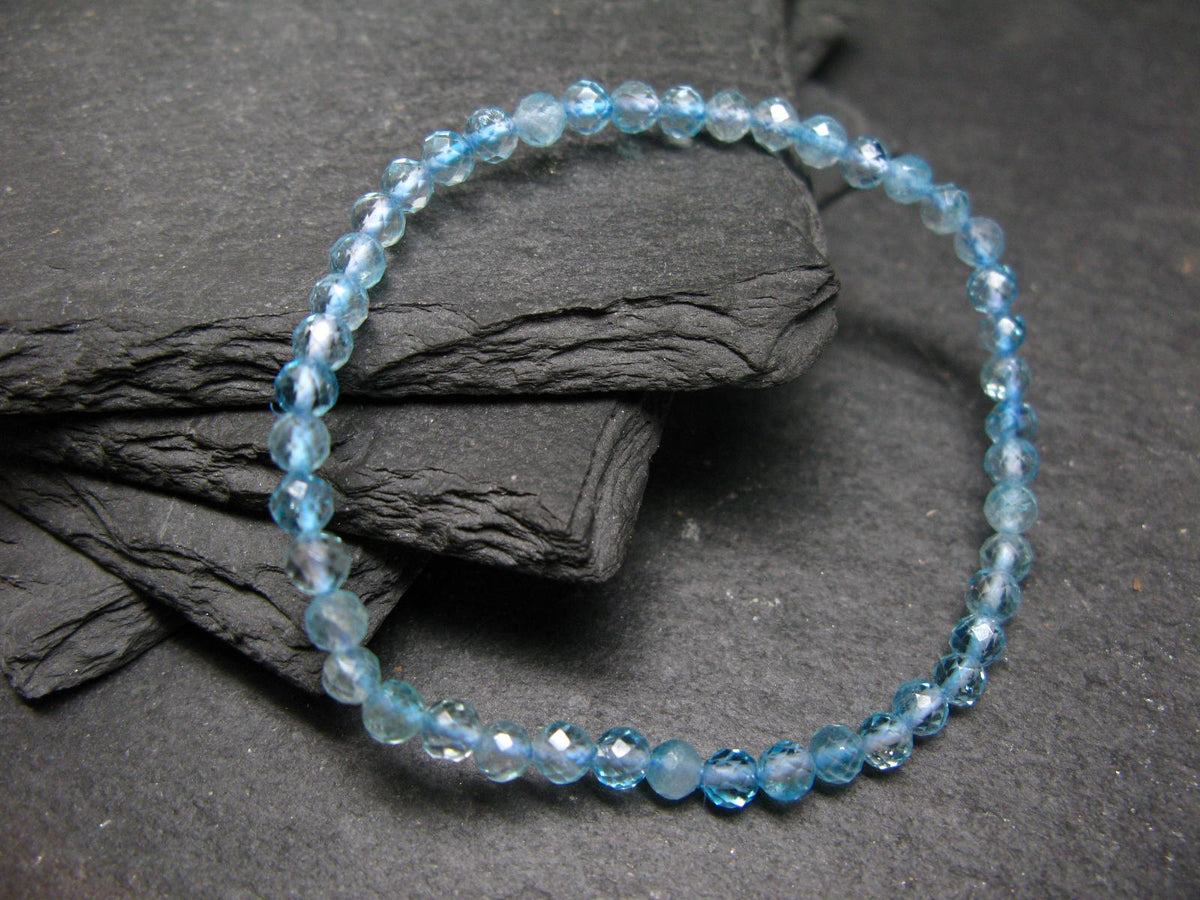 Blue Topaz Genuine Bracelet ~ 7 Inches ~ 4mm Facetted Beads