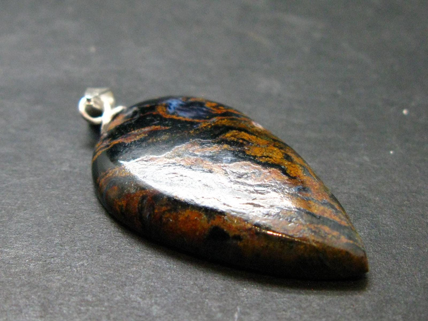 The Tempest Stone!! Natural Pietersite Polished Cabochon Silver Pendant from Namibia - 1.4"