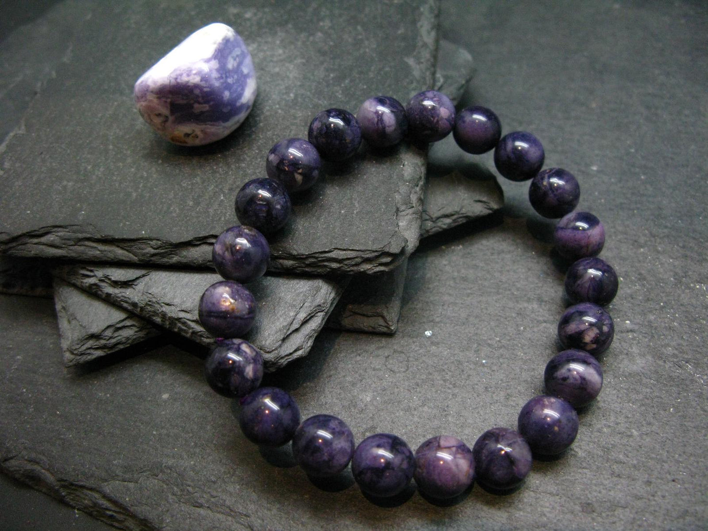 Tiffany Stone Violet Opal Genuine Bracelet ~ 7 Inches ~ 10mm Round Beads