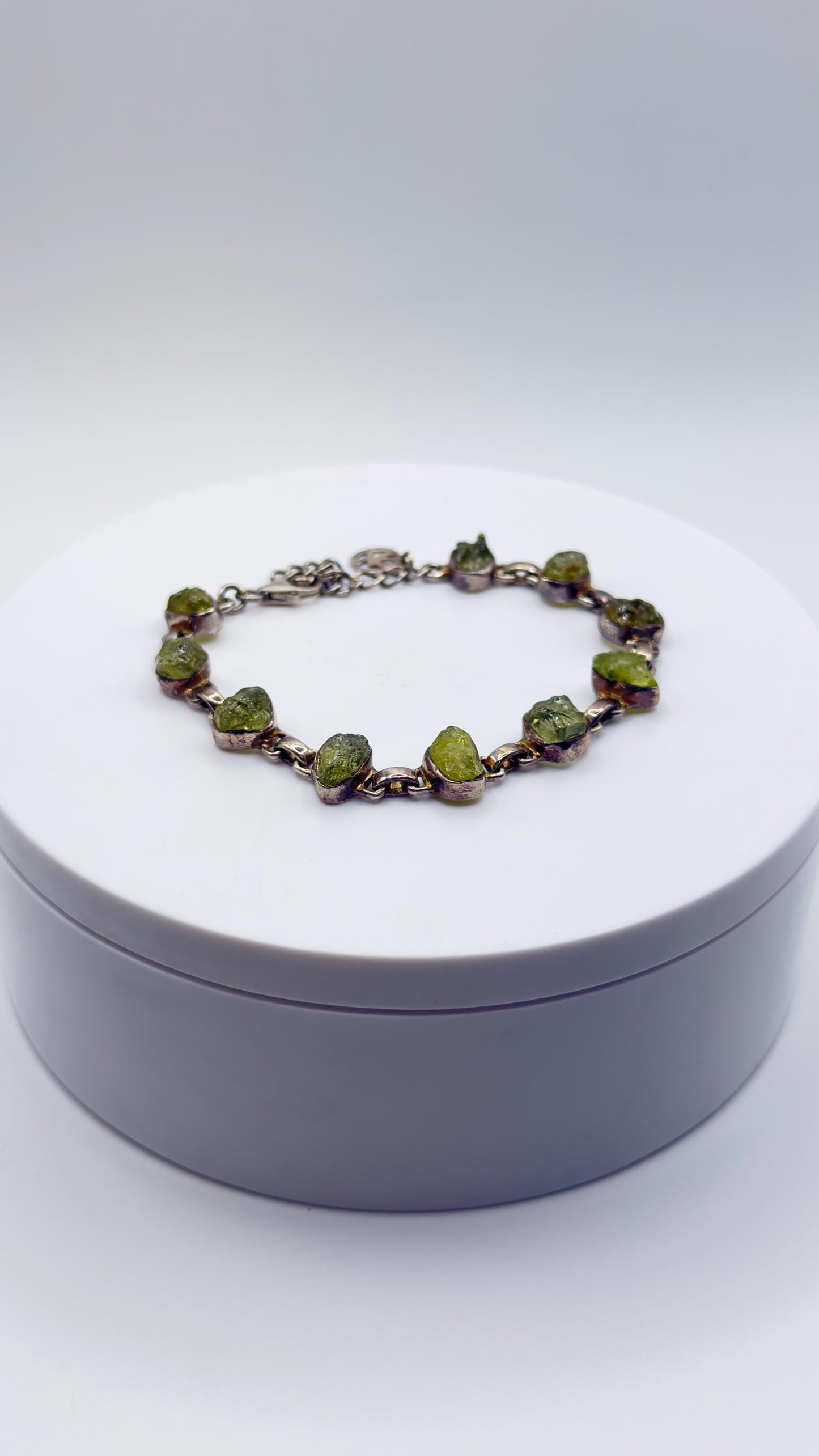 Chrysoberyl Raw Stone Bracelet Green Gemstone Silver Link Bracelet Natural Crystal Jewelry Gift