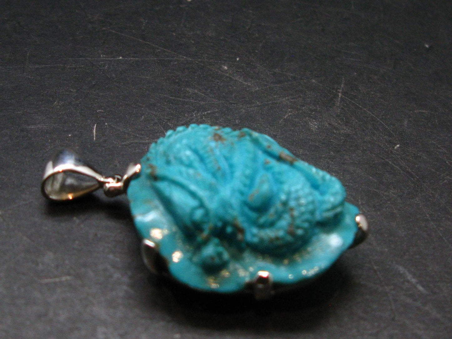 Turquoise Dragon Silver Pendant - 1.7" - 14.54 Grams