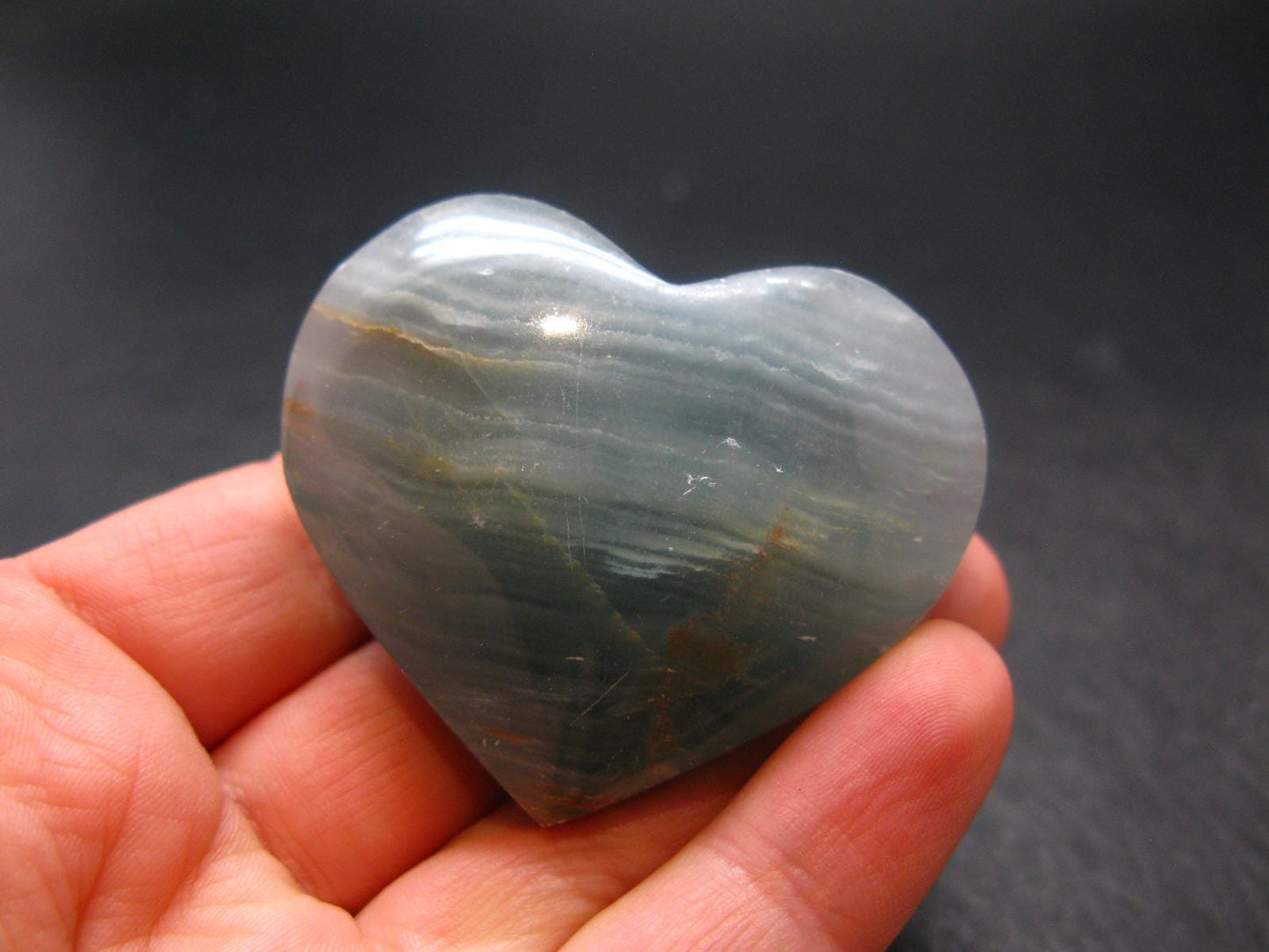 Nice Lemurian Aquatine Blue Calcite Heart From Argentina - 1.6" - 53.91 Grams