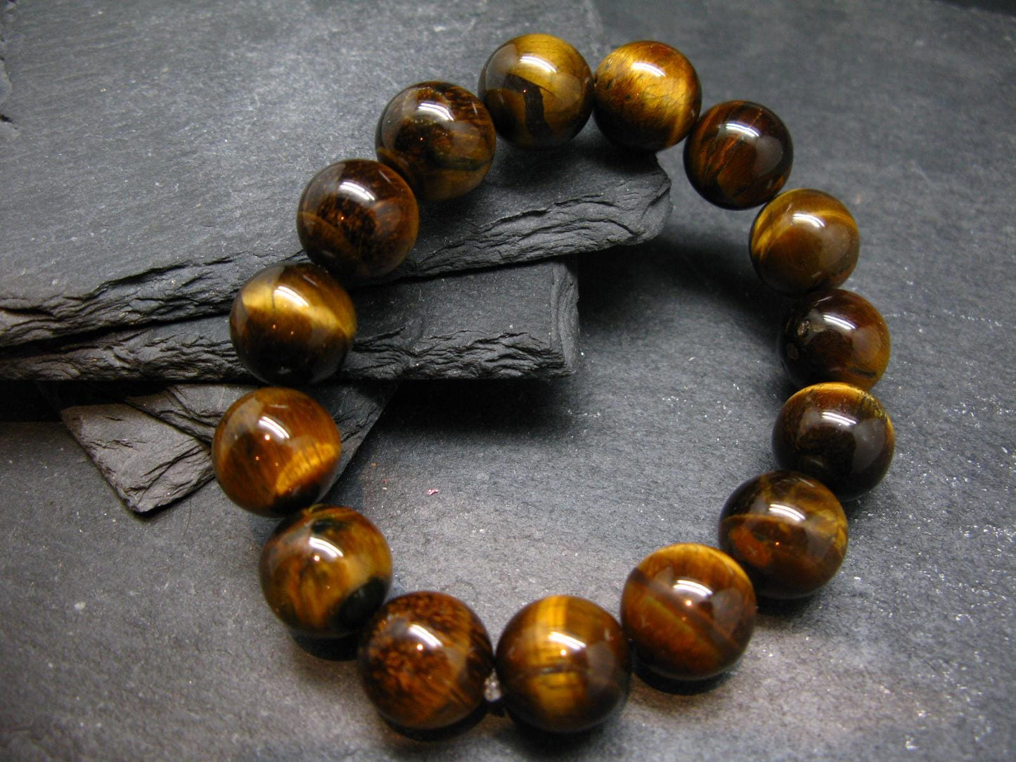 Tiger Eye Genuine Bracelet ~ 7 Inches ~ 14mm Round Beads