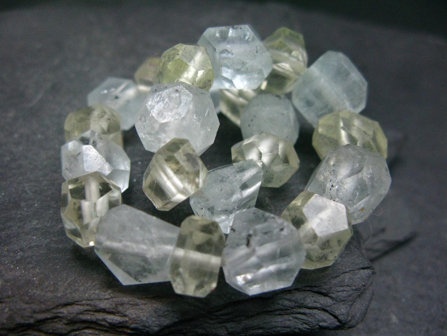 Hiddenite & Aquamarine Genuine Bracelet ~ 7 Inches ~ Facetted Beads