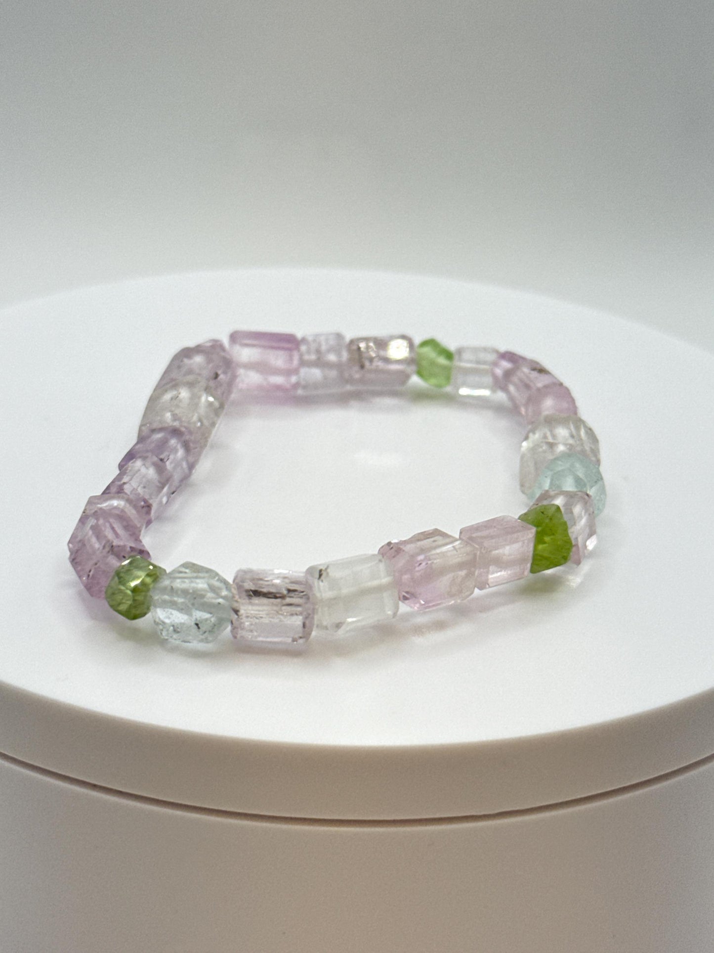 Kunzite & Peridot Bracelet | Lilac, Green Crystal Healing Jewelry