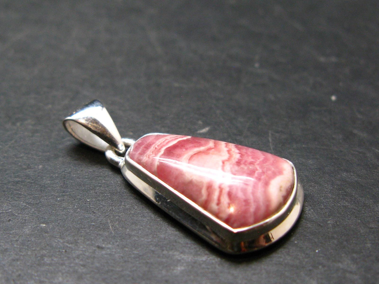 Rhodochrosite Silver Plated Pendant From Argentina - 1.3" - 5.54 Grams
