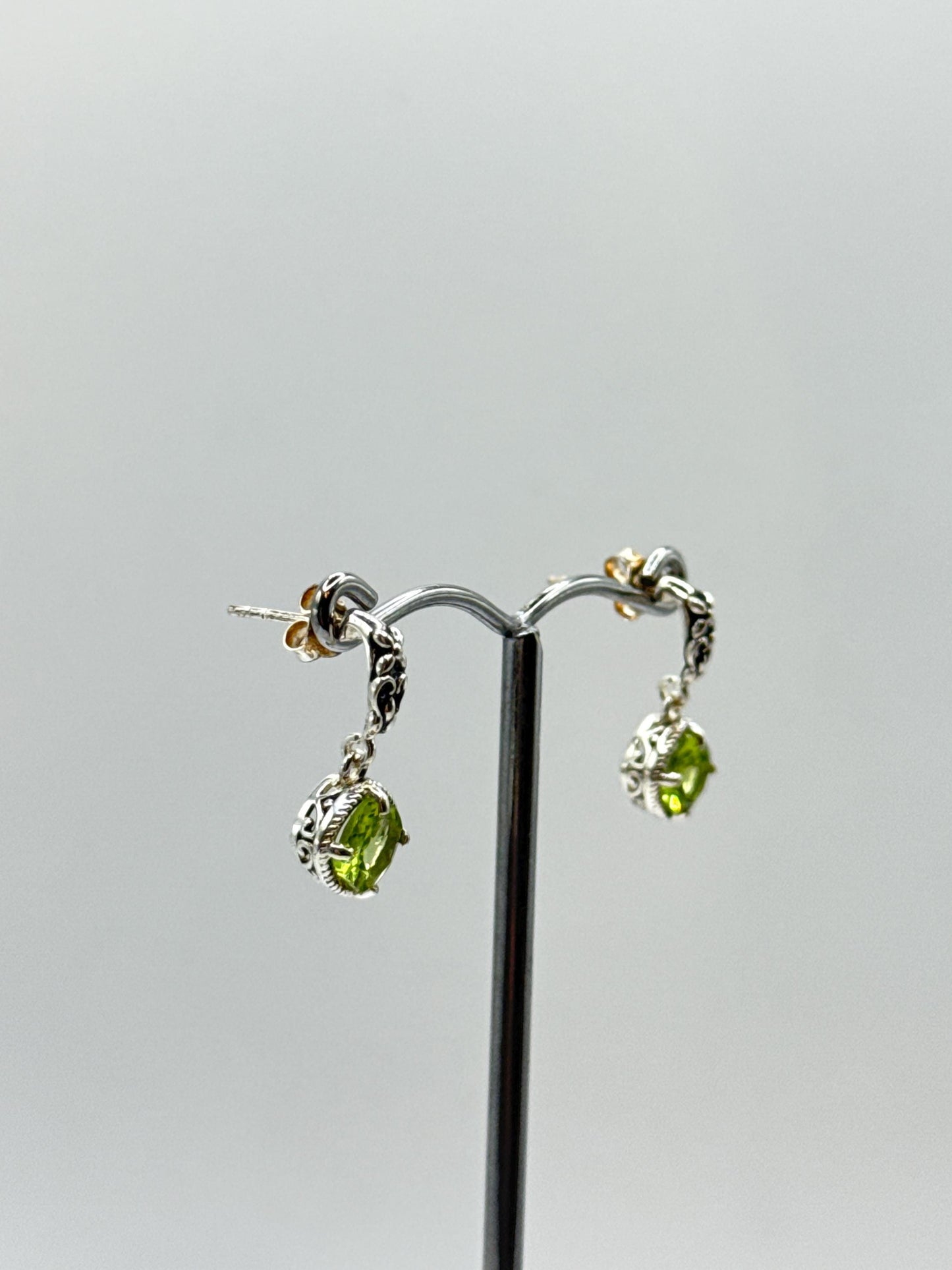 Peridot Sterling Silver Dangle Earrings | Ornate August Birthstone