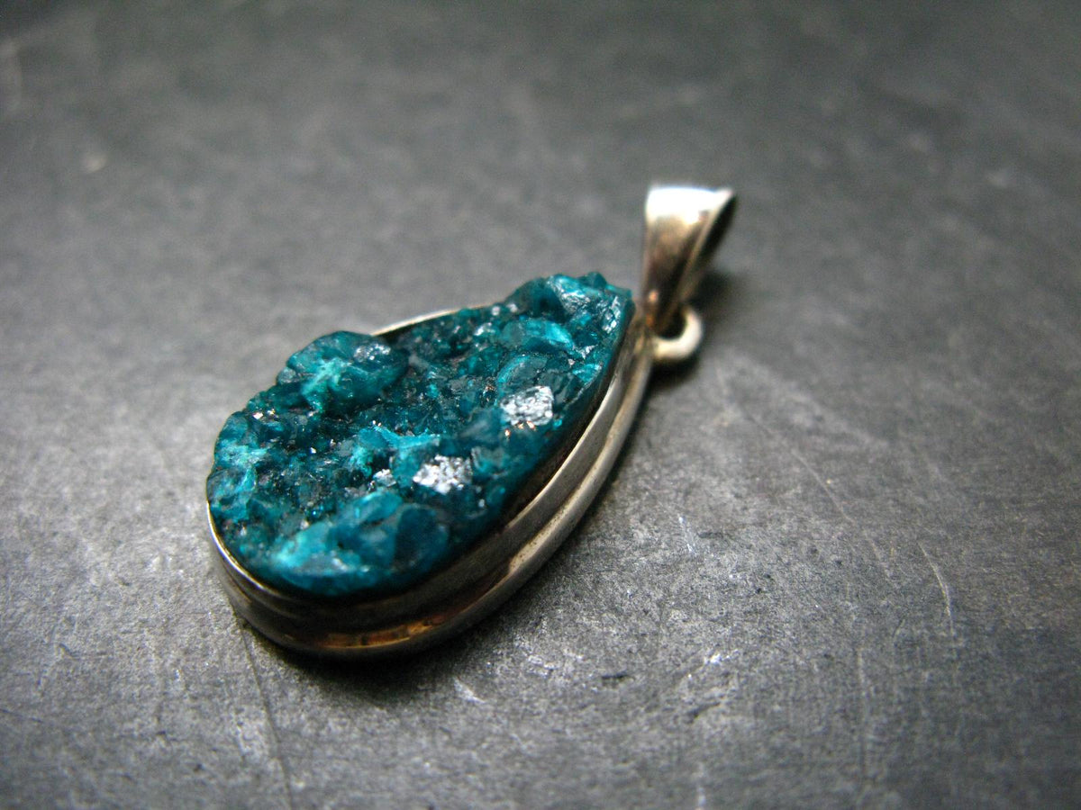 Dioptase Crystal Silver Pendant from Congo - 5.70 Grams - 1.4"