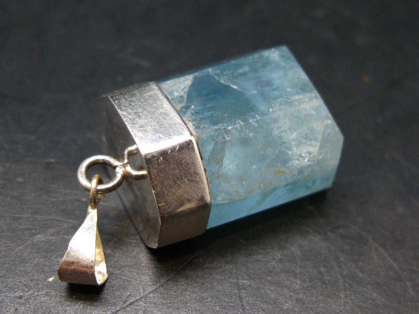 Aquamarine Gem Sterling Silver Pendant From Brazil - 1.8" - 20.10 Grams