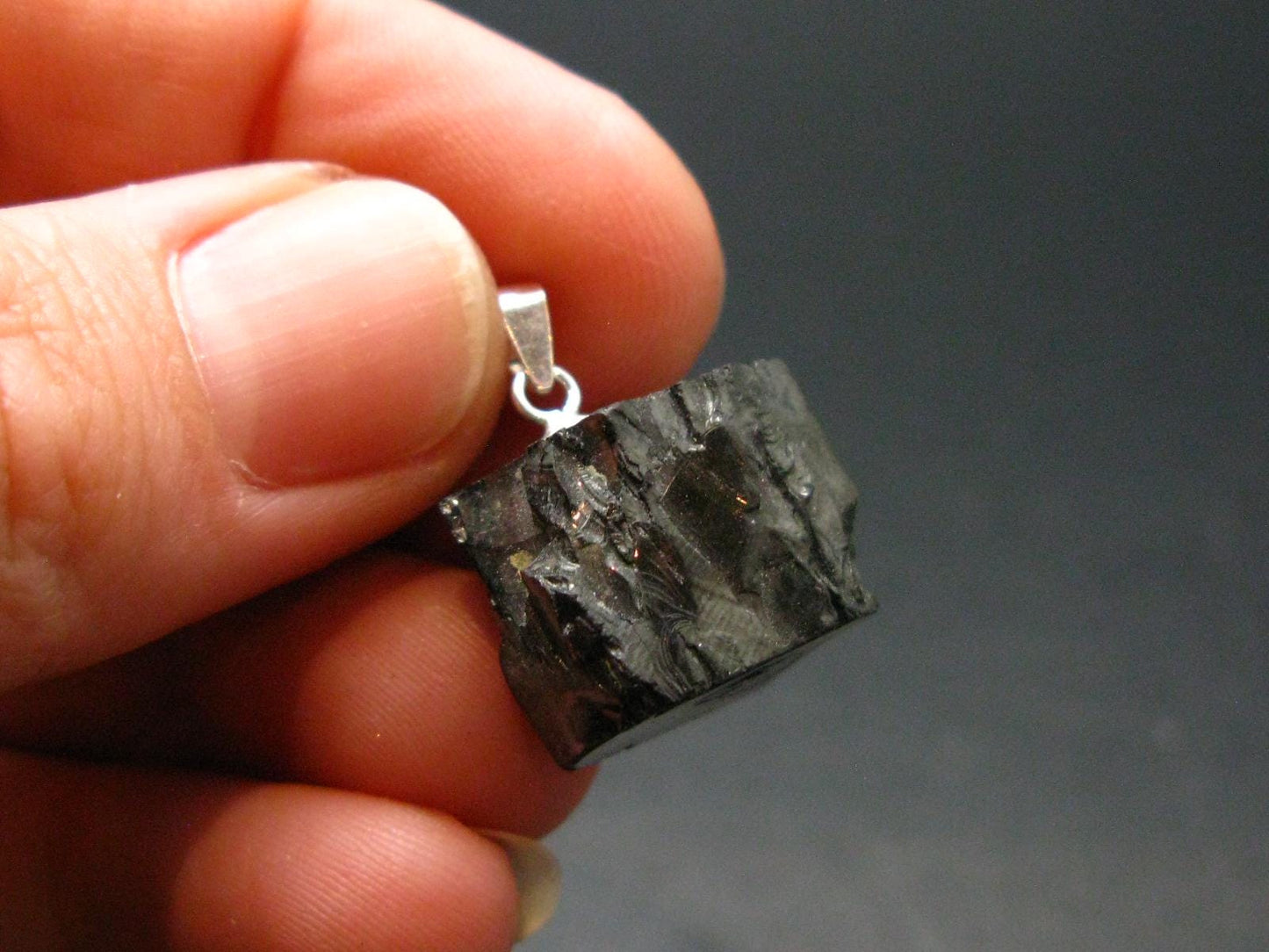 Unpolished Elite Shungite Silver Pendant from Russia - 0.7" - 2.91 Grams