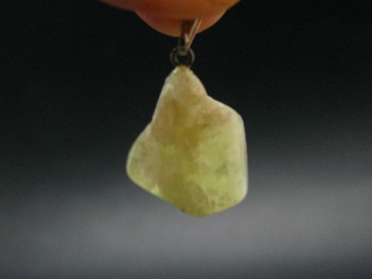 Rare Gemmy Yellowish-Green Brazilianite Terminated Crystal Silver Pendant From Brazil - 0.9" - 2.81 Grams