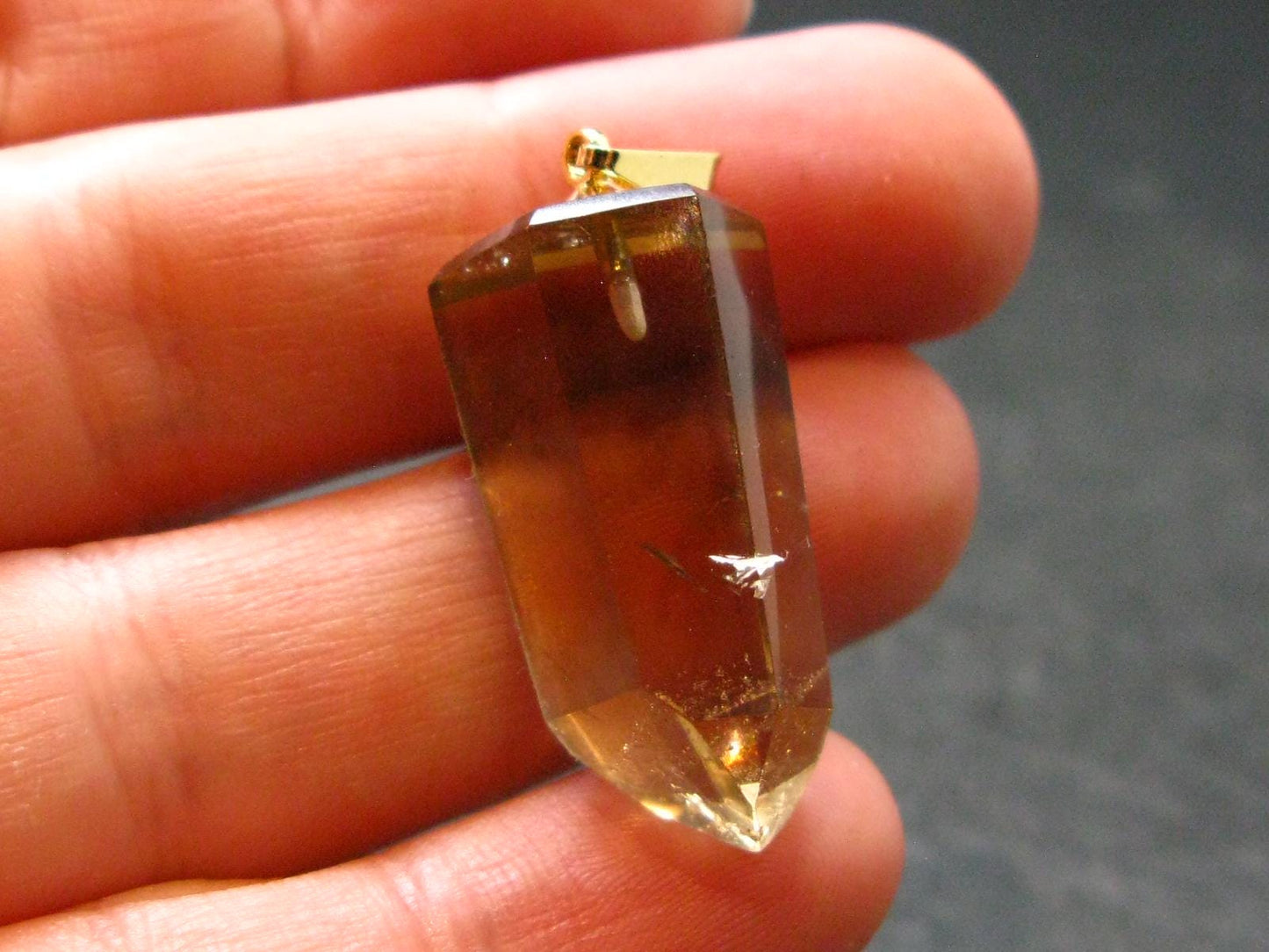 Natural Unheated Citrine Sterling Silver Gold Plated Pendant from Brazil - 1.4" - 6.87 Grams