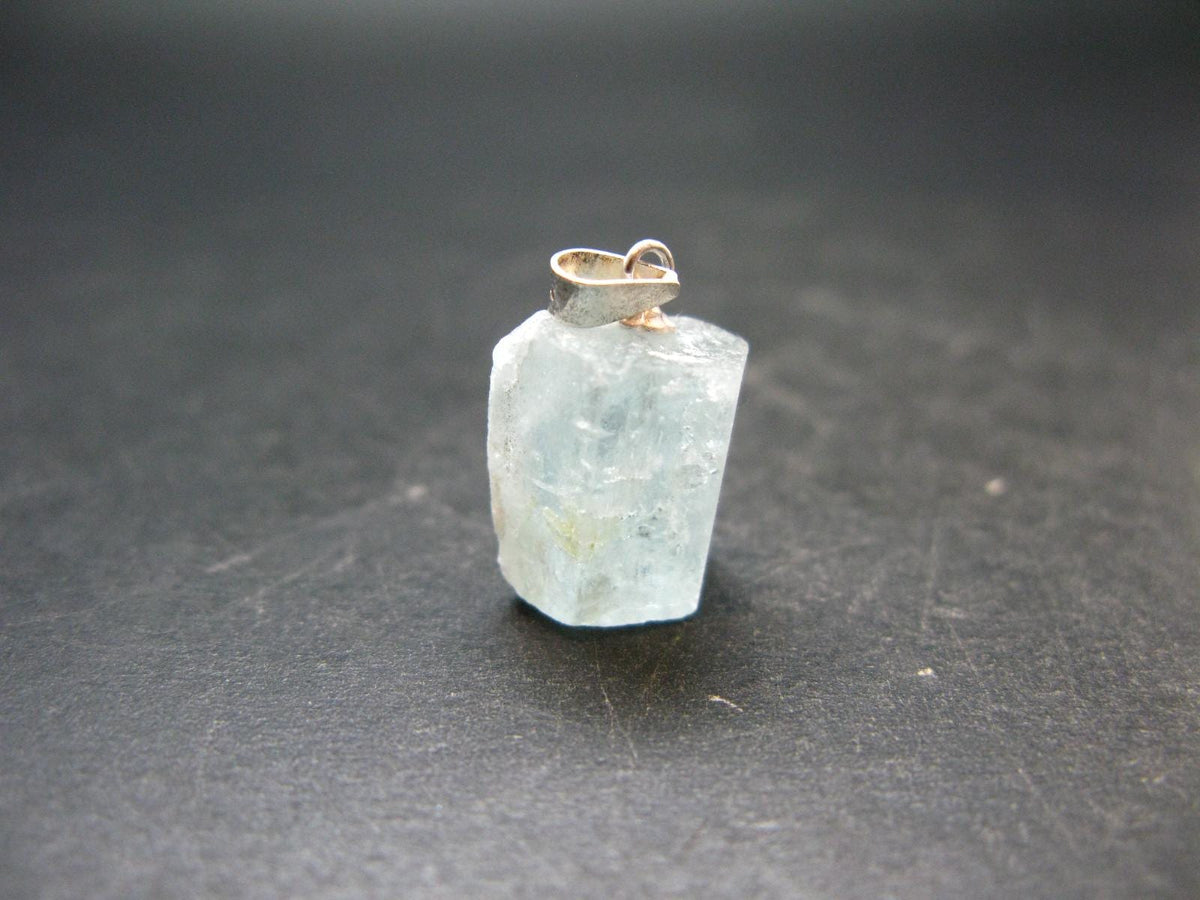 Aquamarine Gem Sterling Silver Pendant From Brazil - 0.8" - 2.81 Grams