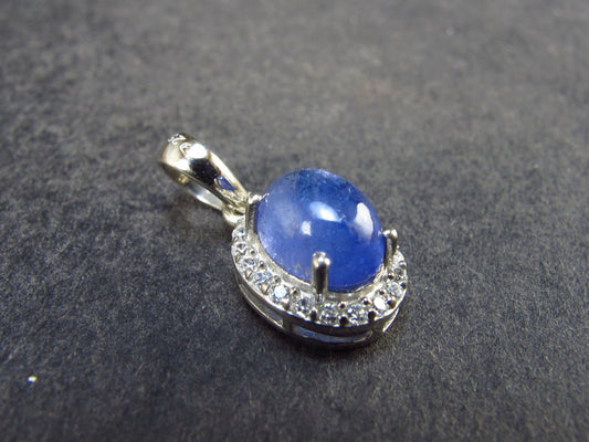 Fantastic Natural Intense Color Cabochon Tanzanite Zoisite Sterling Silver Pendant from Tanzania - 0.7" - 1.35 Grams