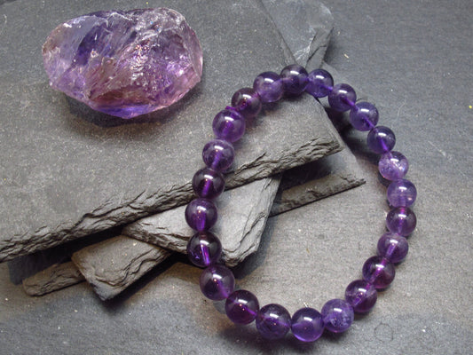 Amethyst Genuine Bracelet ~ 7 Inches ~ 8mm Round Beads
