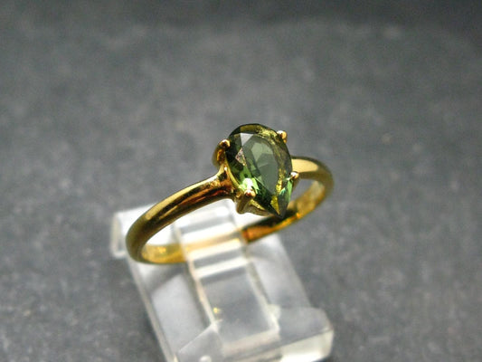 Moldavite Gold Plated Silver Facetted Ring - Size 7.75 - 1.89 Grams