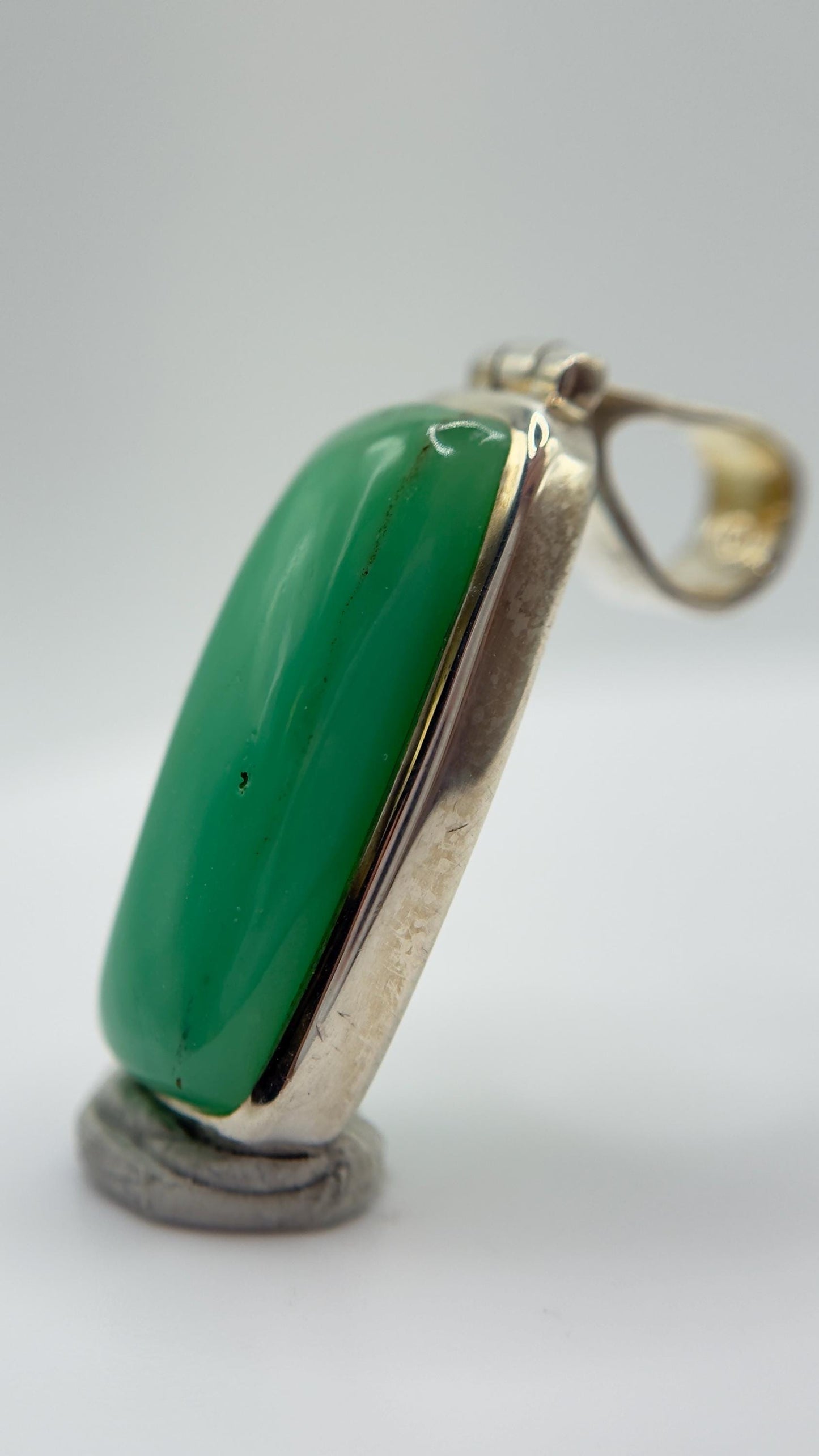 Natural Chrysoprase Pendant – Green Gemstone Sterling Silver Jewelry - Weight 6.07 g