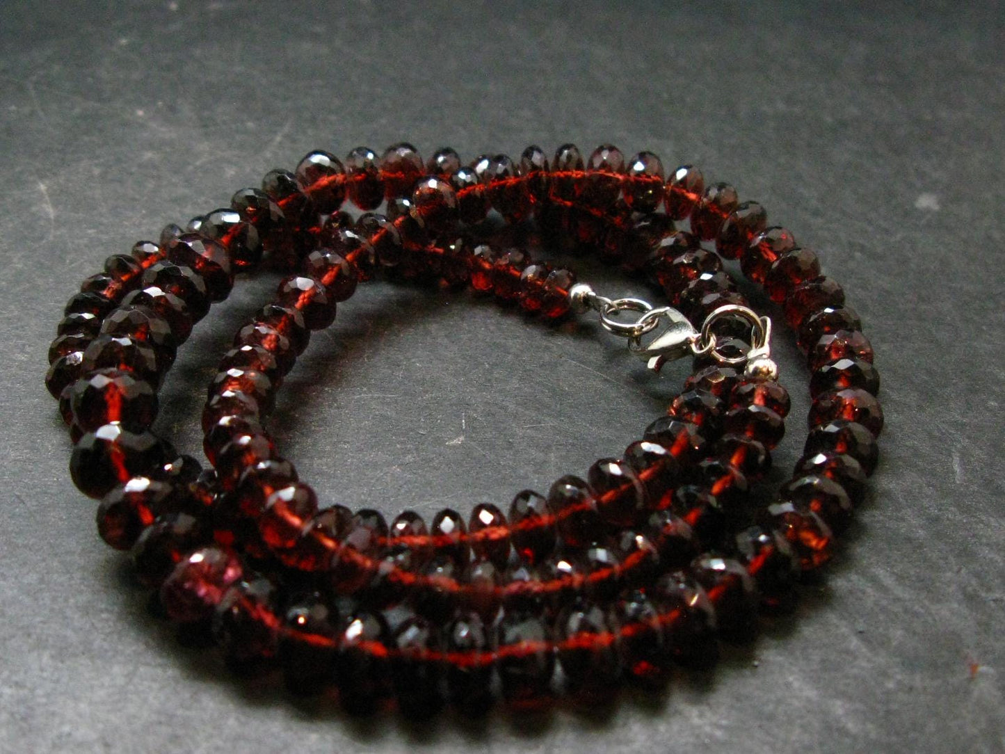 Gem Red Garnet Almandine Beads Silver Necklace from India - 20" - 48.45 Grams