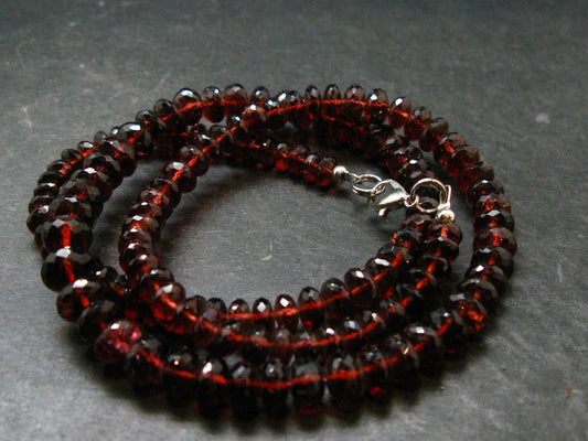 Gem Red Garnet Almandine Beads Silver Necklace from India - 20" - 48.45 Grams