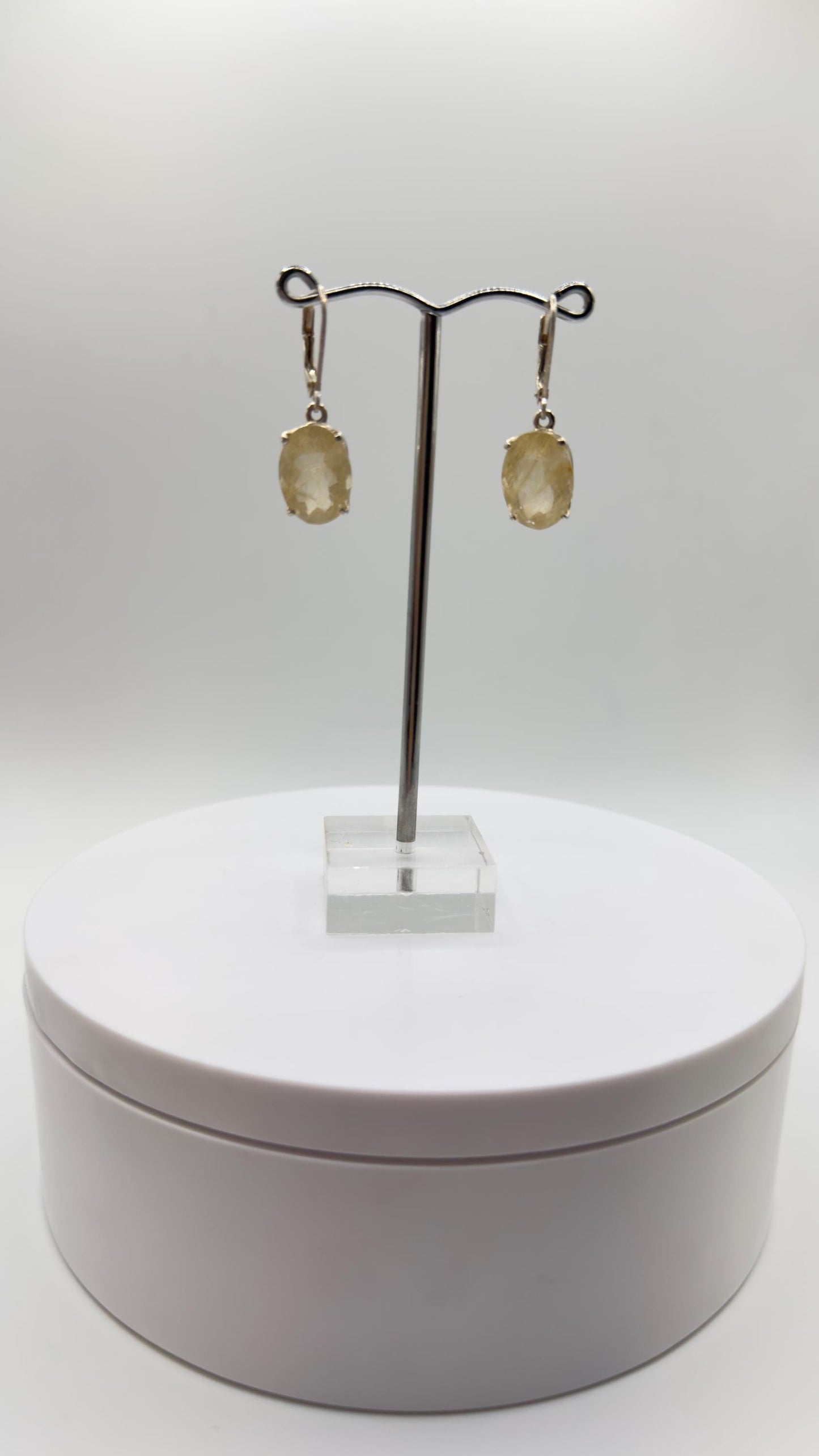 Golden Rutile Quartz Drop Earrings – Natural Rutile Crystal in Sterling Silver