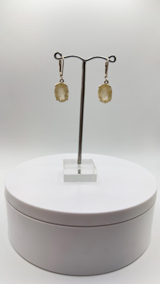 Golden Rutile Quartz Drop Earrings – Natural Rutile Crystal in Sterling Silver