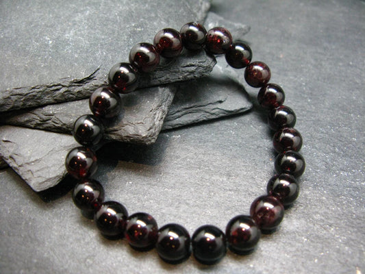 Gem Garnet Almandine Genuine Bracelet ~ 7 Inches ~ 8mm Round Beads