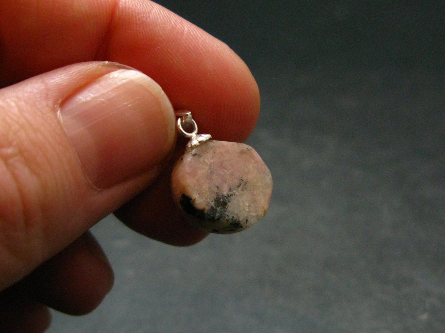 Rare Pink Tugtupite Sterling Silver Pendant From Greenland - 0.8" - 1.58 Grams