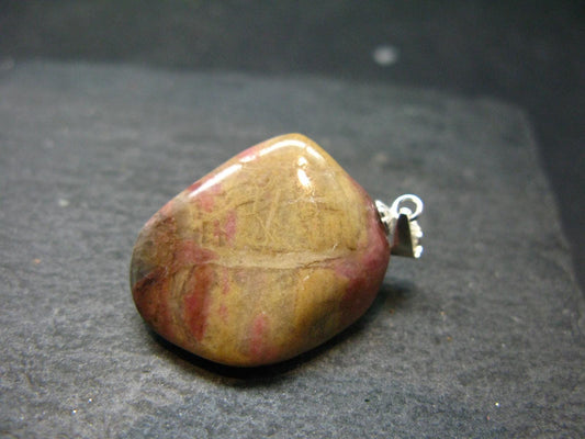 Rare Tumbled Brownish Pink Bustamite Silver Pendant with Attractive Pattern From South Africa - 1.2" - 7.61 Grams