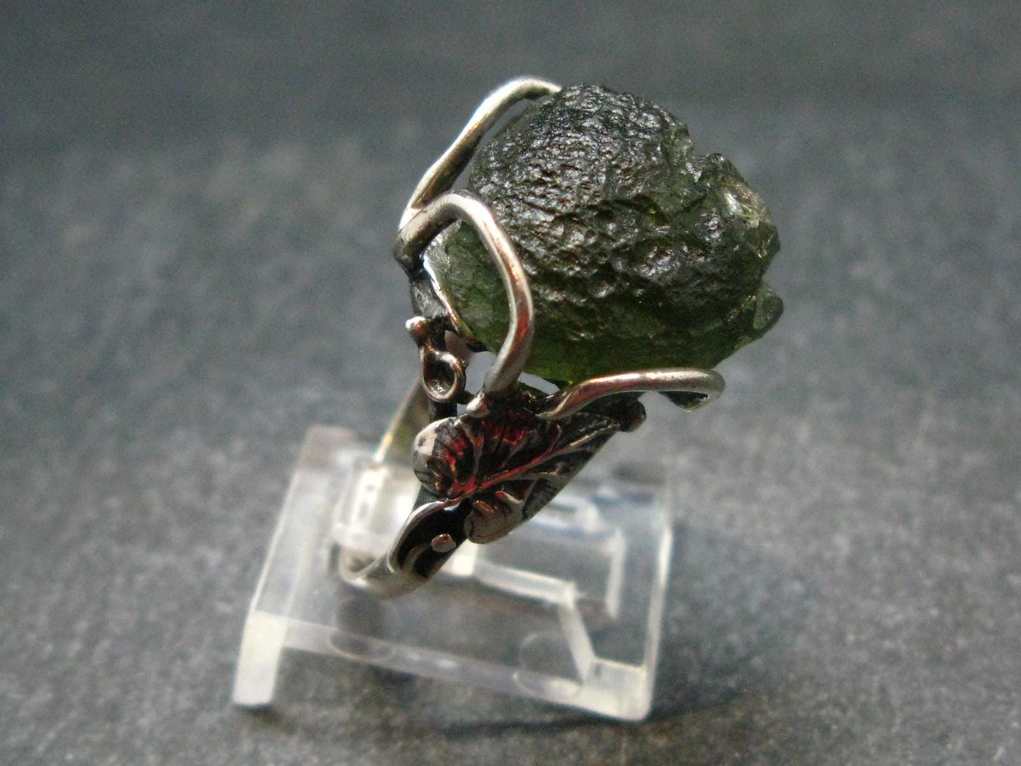 Moldavite Tektite Silver Ring from Czech Republic - 8.5 Size - 6.33 Grams