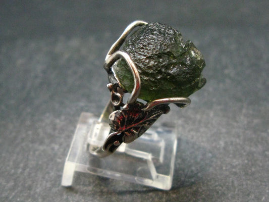 Moldavite Tektite Silver Ring from Czech Republic - 8.5 Size - 6.33 Grams