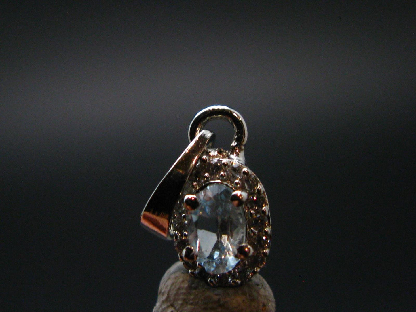 Elegant Genuine Solitaire Sky Blue Topaz Sterling Silver Pendant with CZ From Brazil - 0.7" - 1.07 Grams