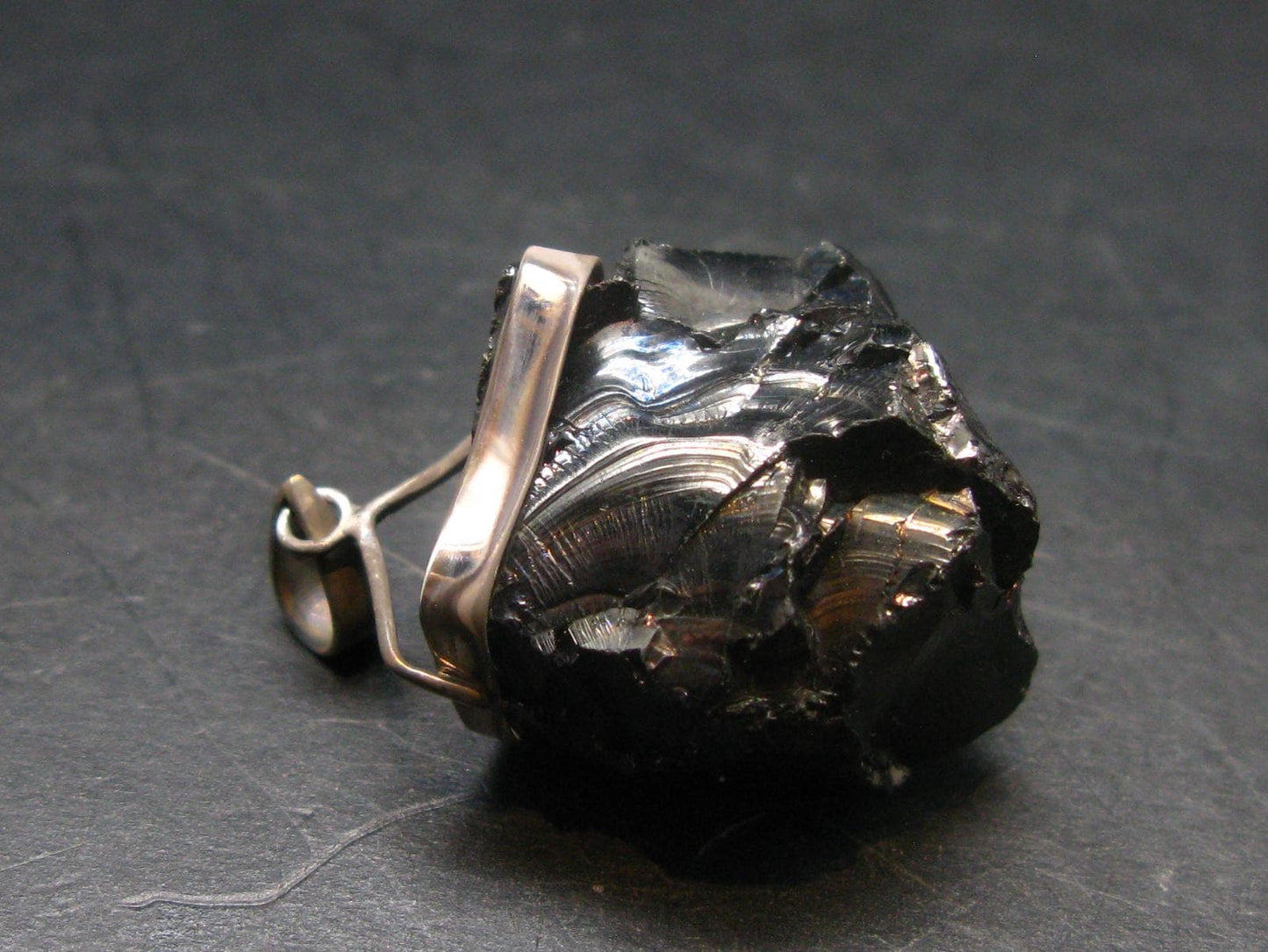 Unpolished Elite Shungite Silver Pendant from Russia - 1.5" - 10.20 Grams