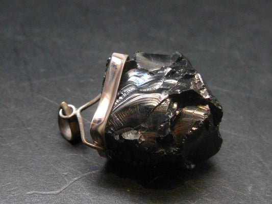 Unpolished Elite Shungite Silver Pendant from Russia - 1.5" - 10.20 Grams
