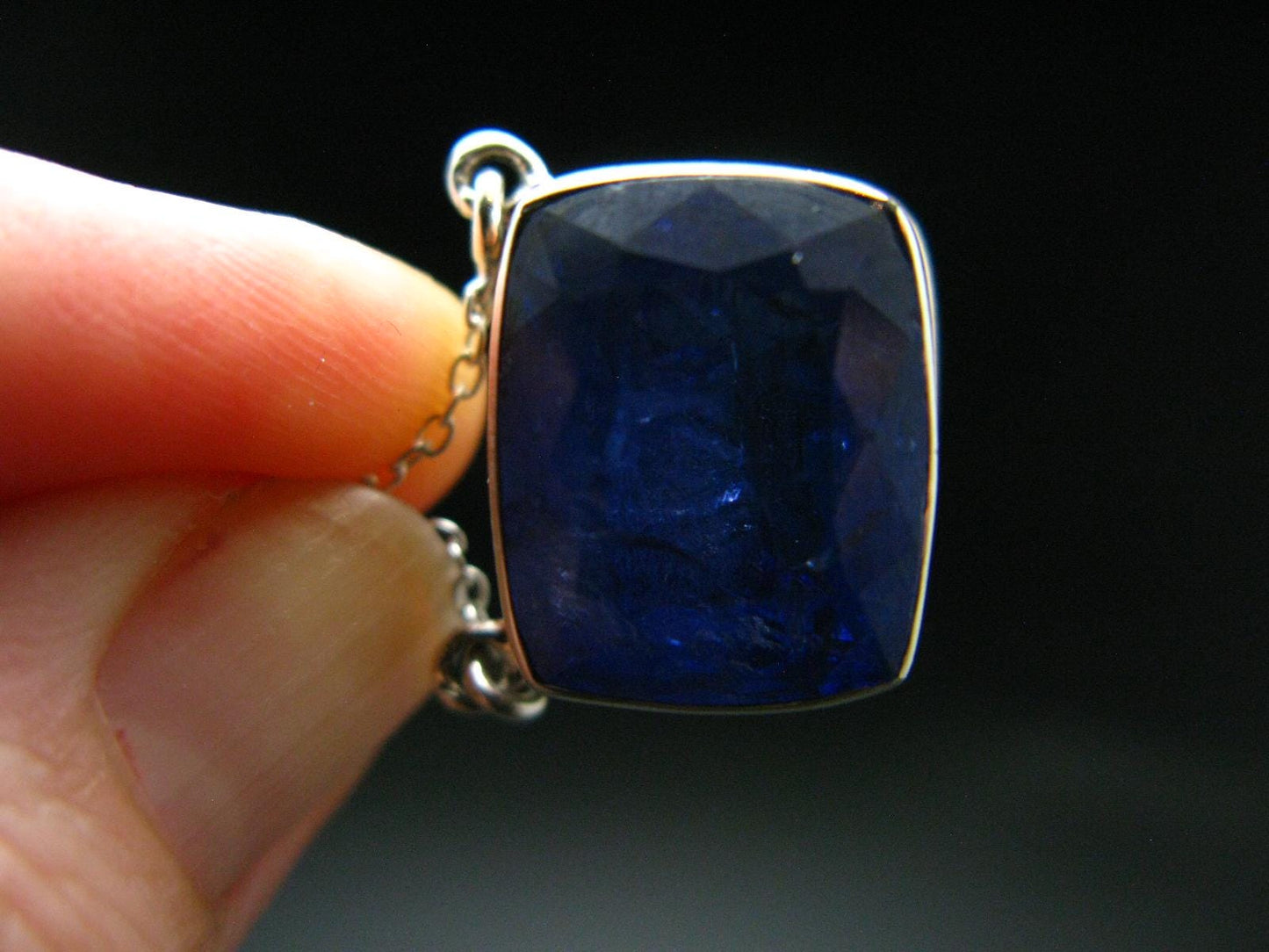 Large Natural Intense Color Faceted Tanzanite Zoisite Sterling Silver Pendant with Silver Chain from Tanzania - 0.4" - 8.16 Grams