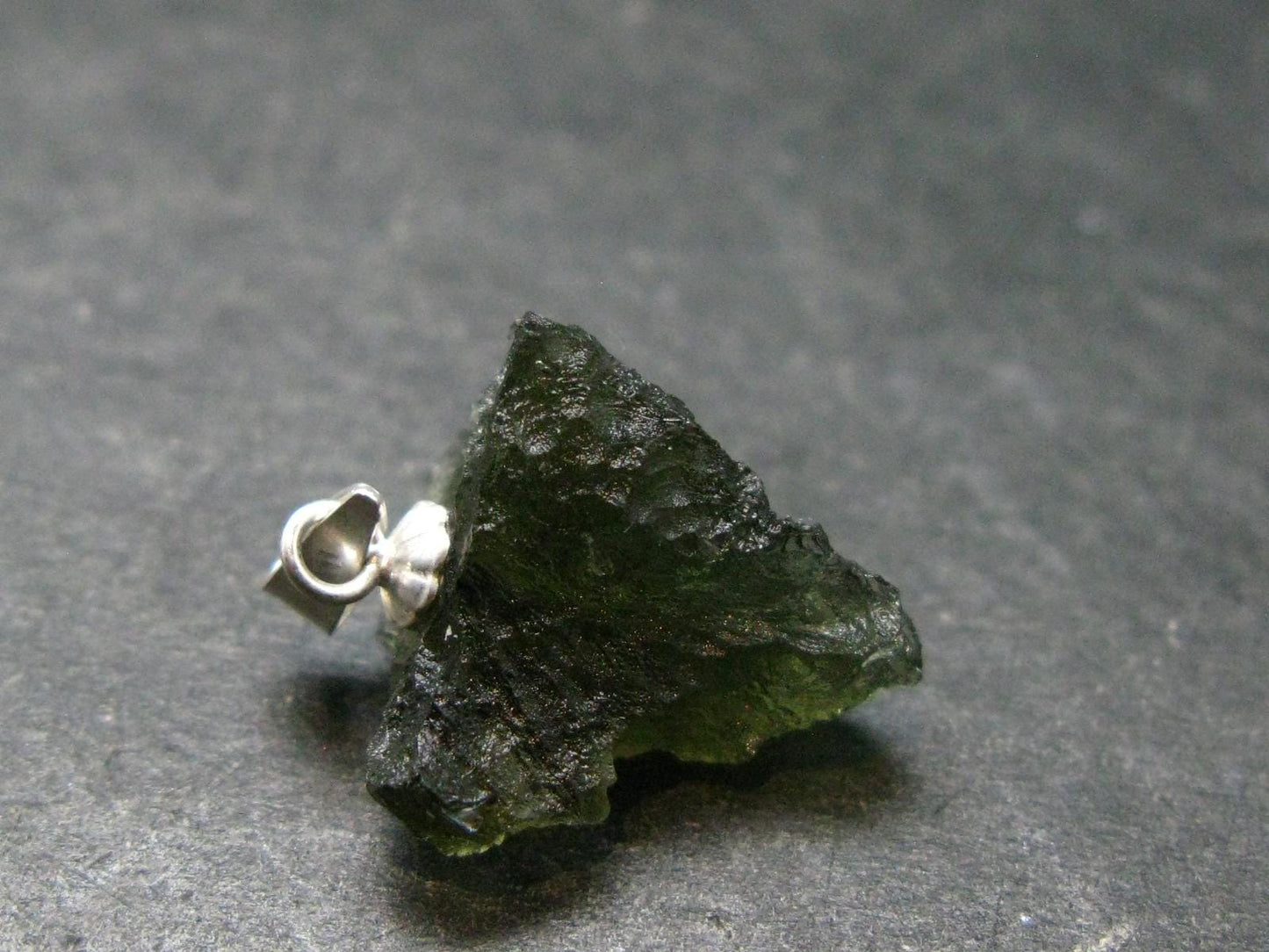 Moldavite Tektite Silver Pendant from Czech Republic - 0.8" - 1.58 Grams