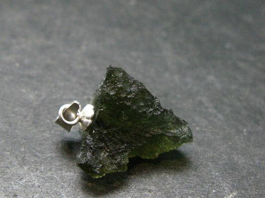 Moldavite Tektite Silver Pendant from Czech Republic - 0.8" - 1.58 Grams