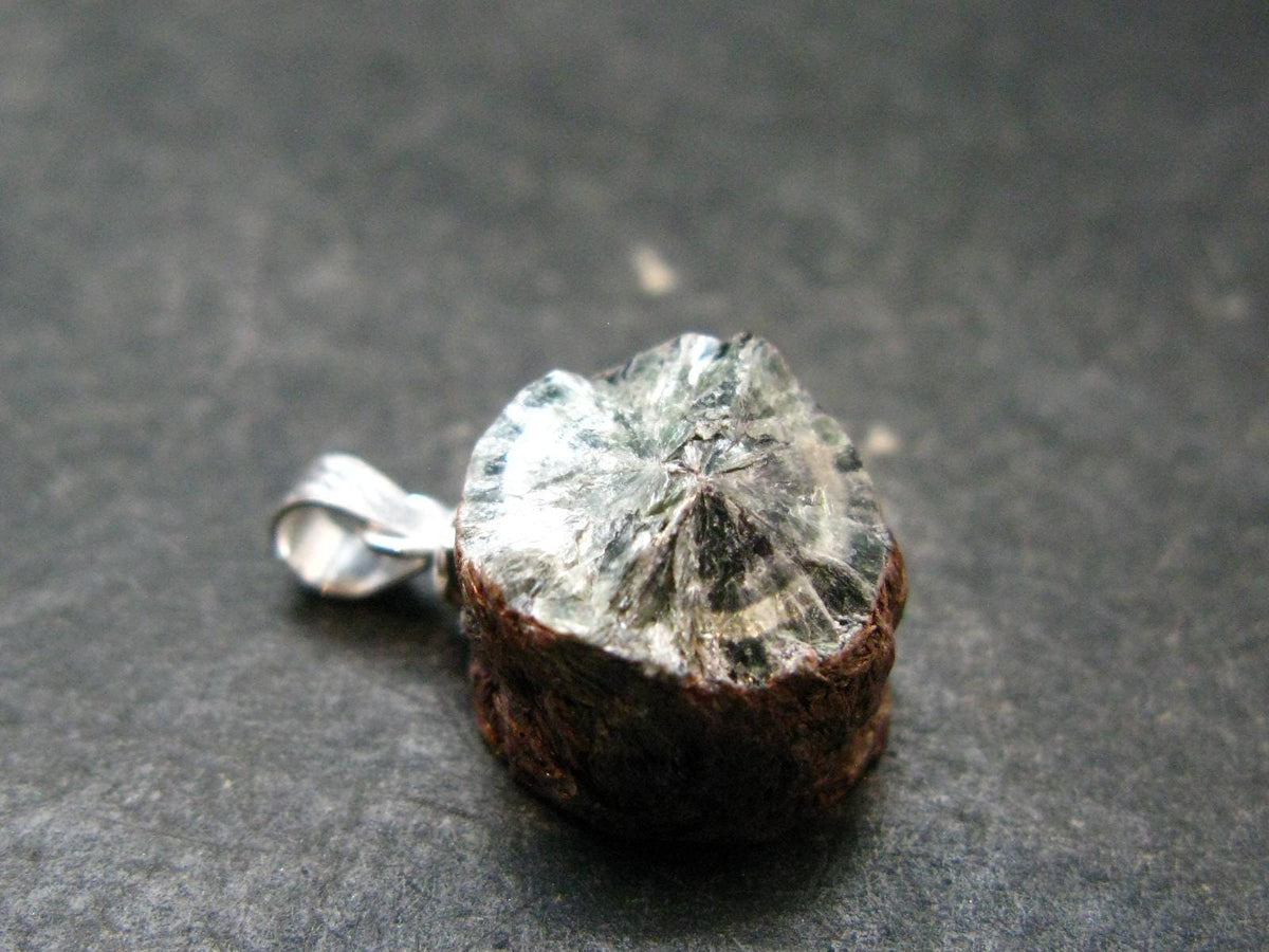 Nice Polished Seraphinite Clinochlore Stalactite Silver Pendant From Russia - 0.8" - 2.10 Grams
