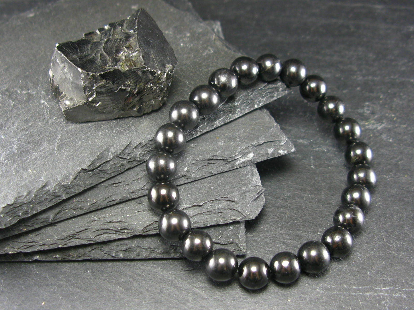 Shungite Genuine Bracelet ~ 7 Inches ~ 8mm Round Beads