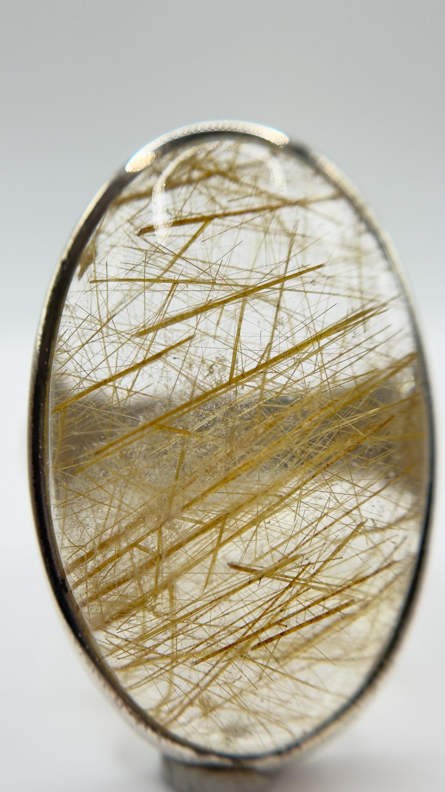 Golden Rutilated Quartz Ring – Oval Rutile Crystal Statement Ring - Size 8