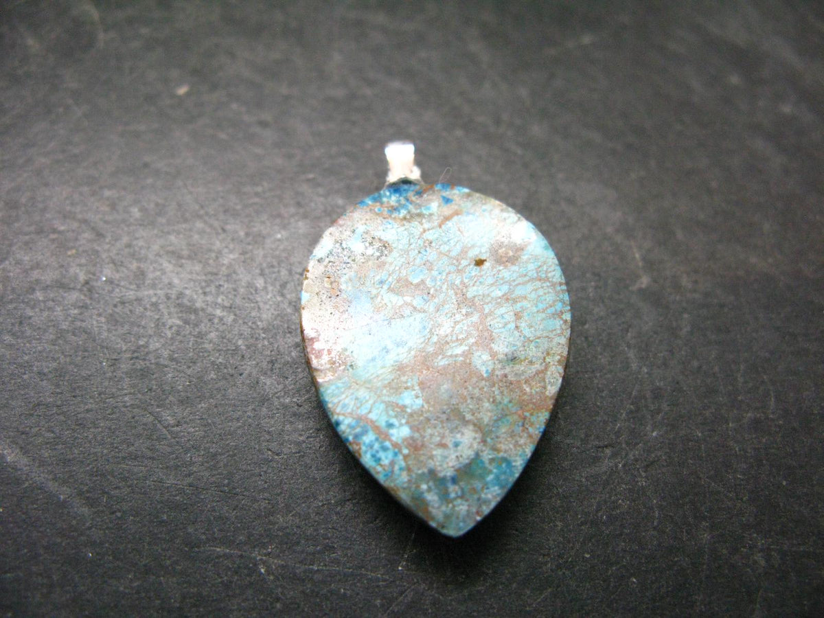 Quantum Quattro Shattuckite Malachite Dioptase Chrysocola Silver Pendant from Namibia - 1.4" - 4.12 Grams